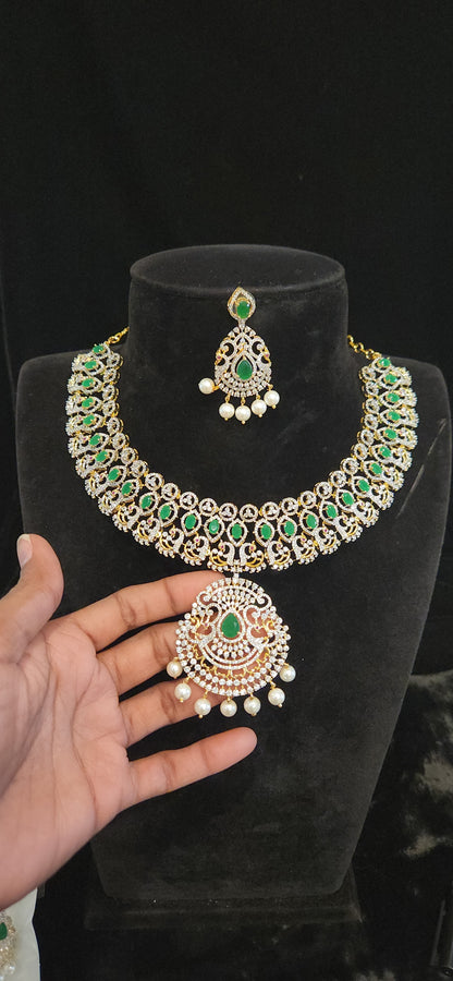 Majestic Emerald Peacock CZ Necklace Set