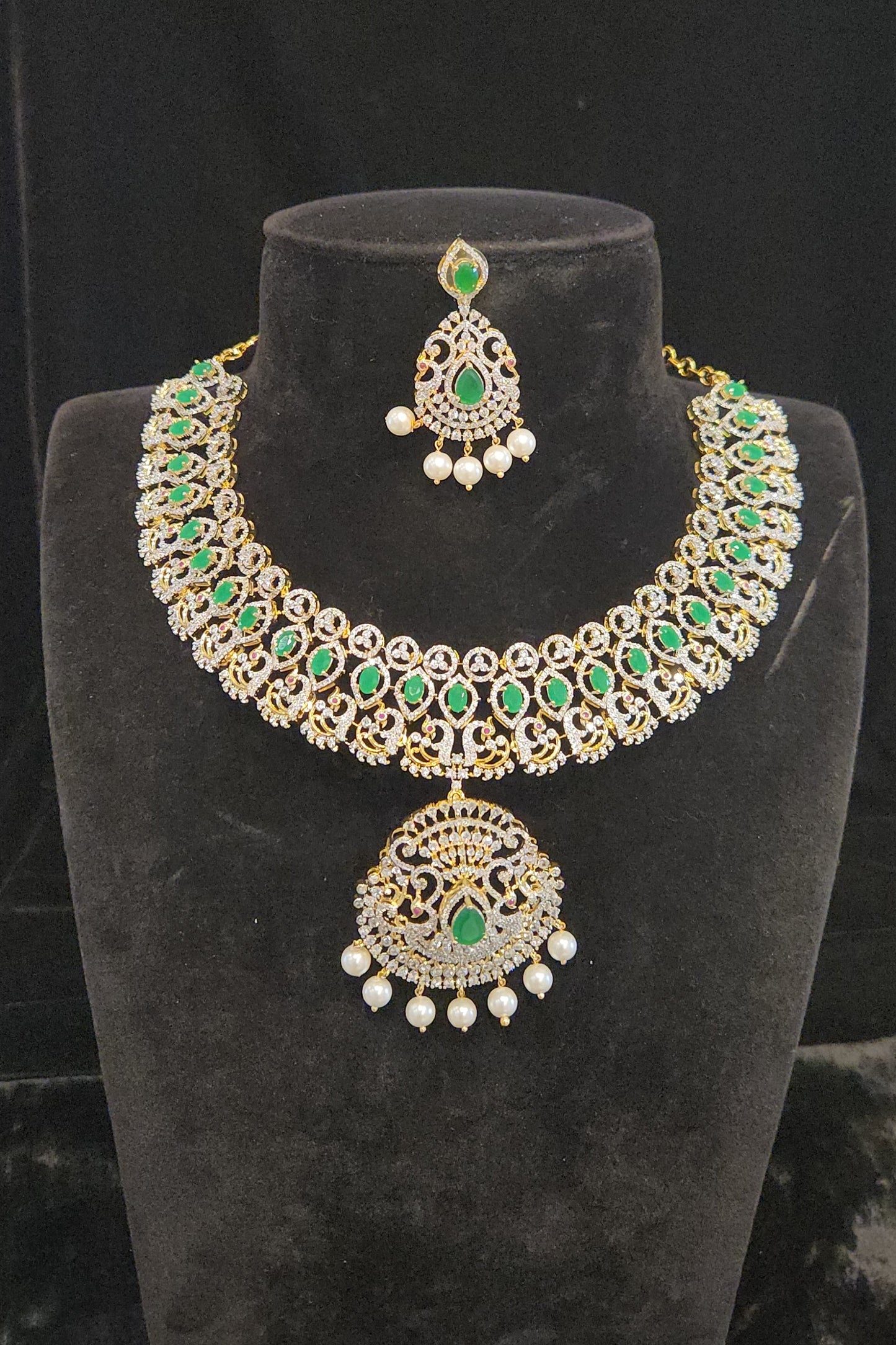 Majestic Emerald Peacock CZ Necklace Set