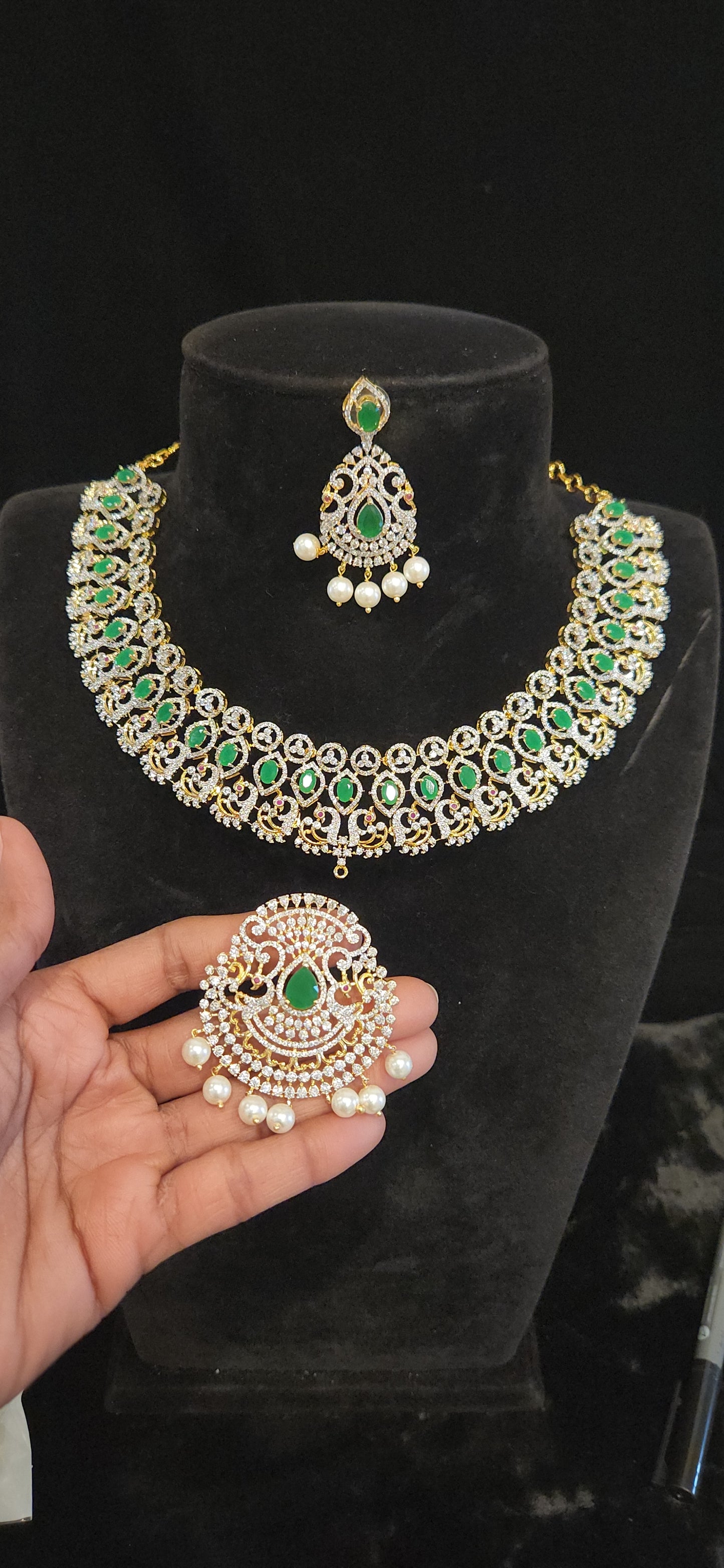 Majestic Emerald Peacock CZ Necklace Set