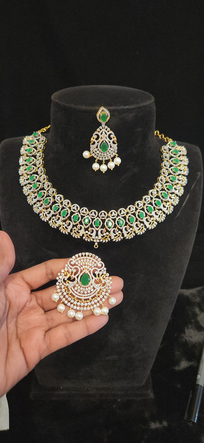 Majestic Emerald Peacock CZ Necklace Set