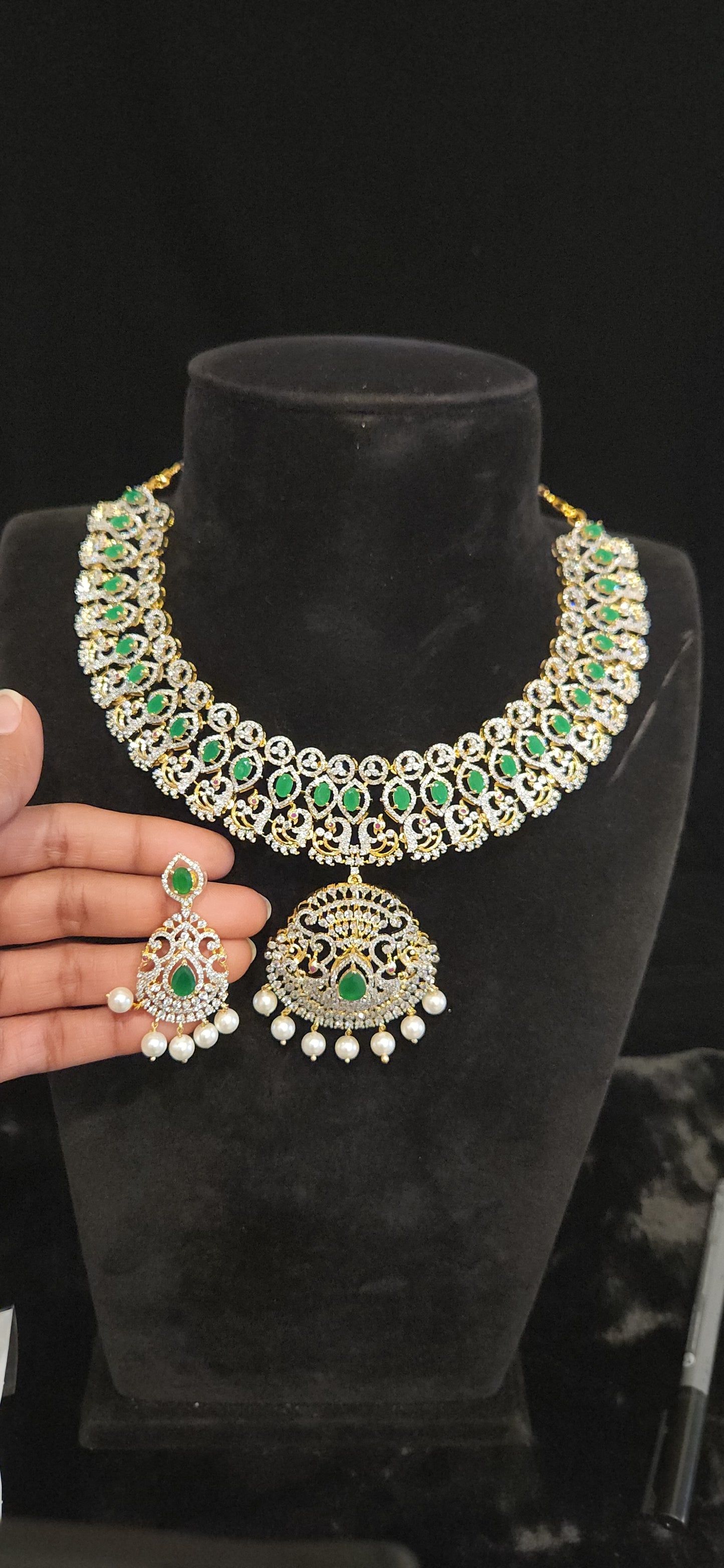Majestic Emerald Peacock CZ Necklace Set