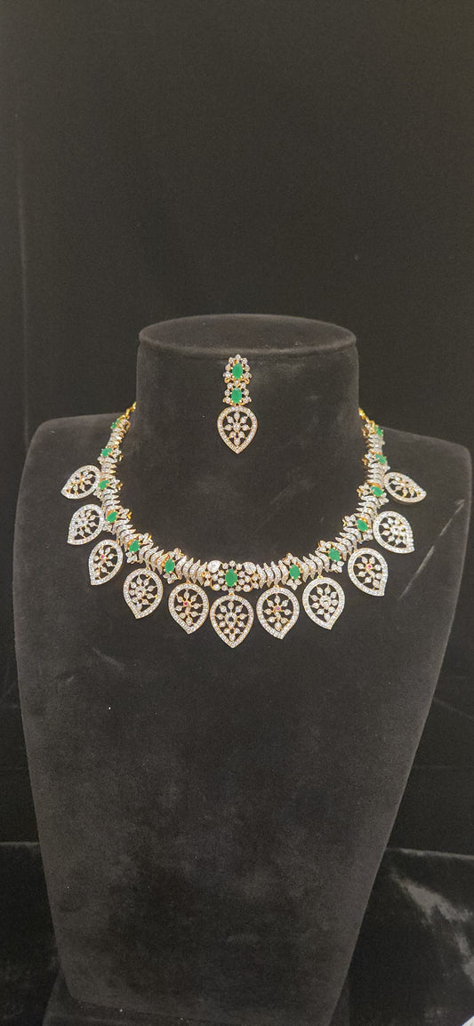 Floral Inverted Teardrop CZ Necklace Set