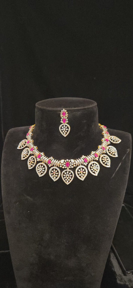 Floral Inverted Teardrop CZ Necklace Set