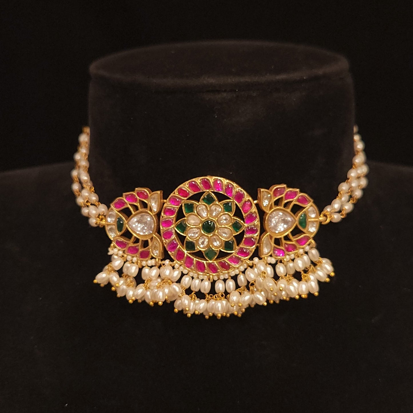 Floral Kundan Choker with Hanging Rice Beads