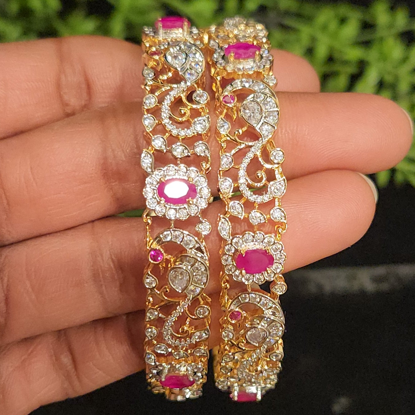 Luxury Diamond Finish Peacock Statement Bangles