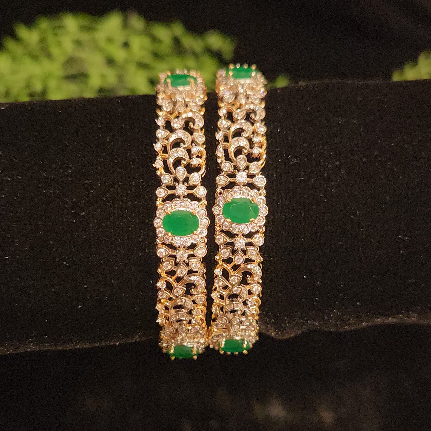 Exquisite Diamond Finish Floral Bangles