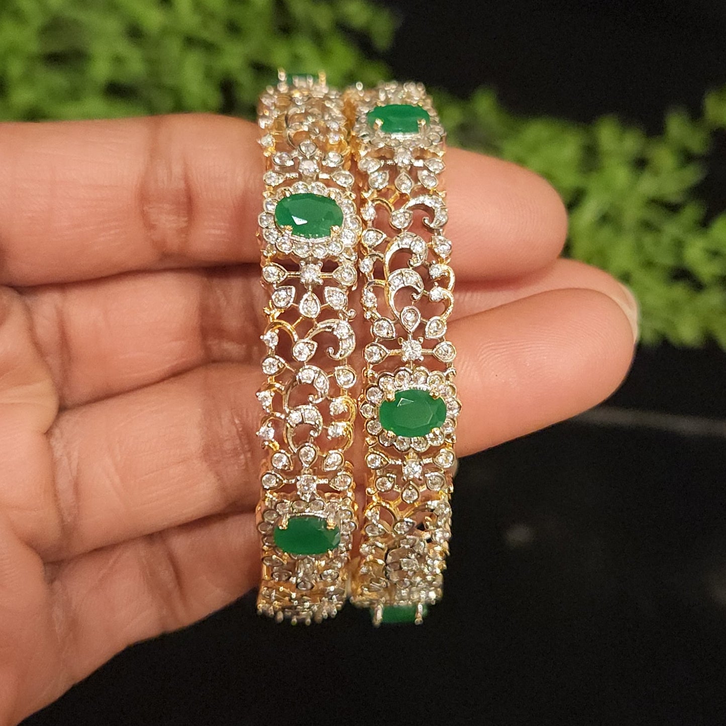 Exquisite Diamond Finish Floral Bangles