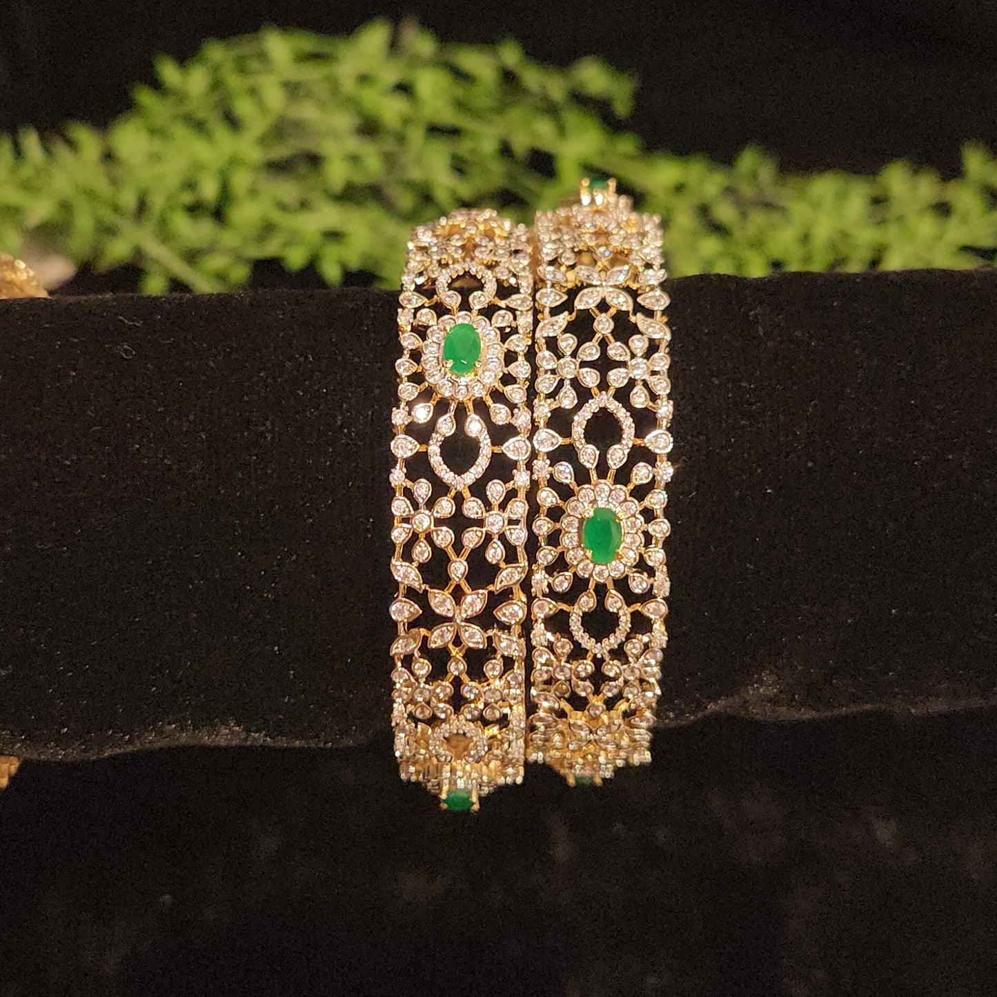 Elegant Diamond Finish Floral Bangles