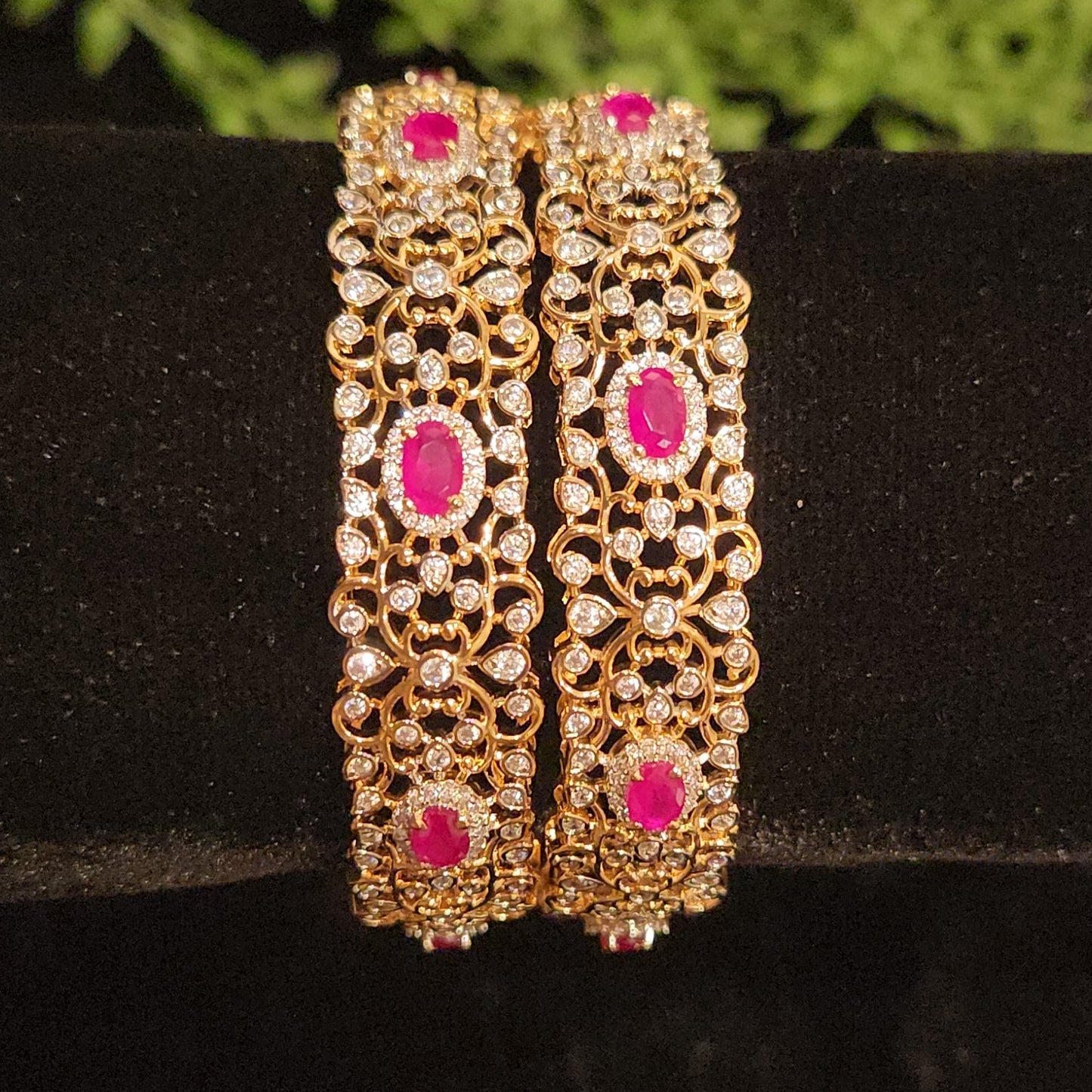 Elegant Diamond Finish Floral Bangles