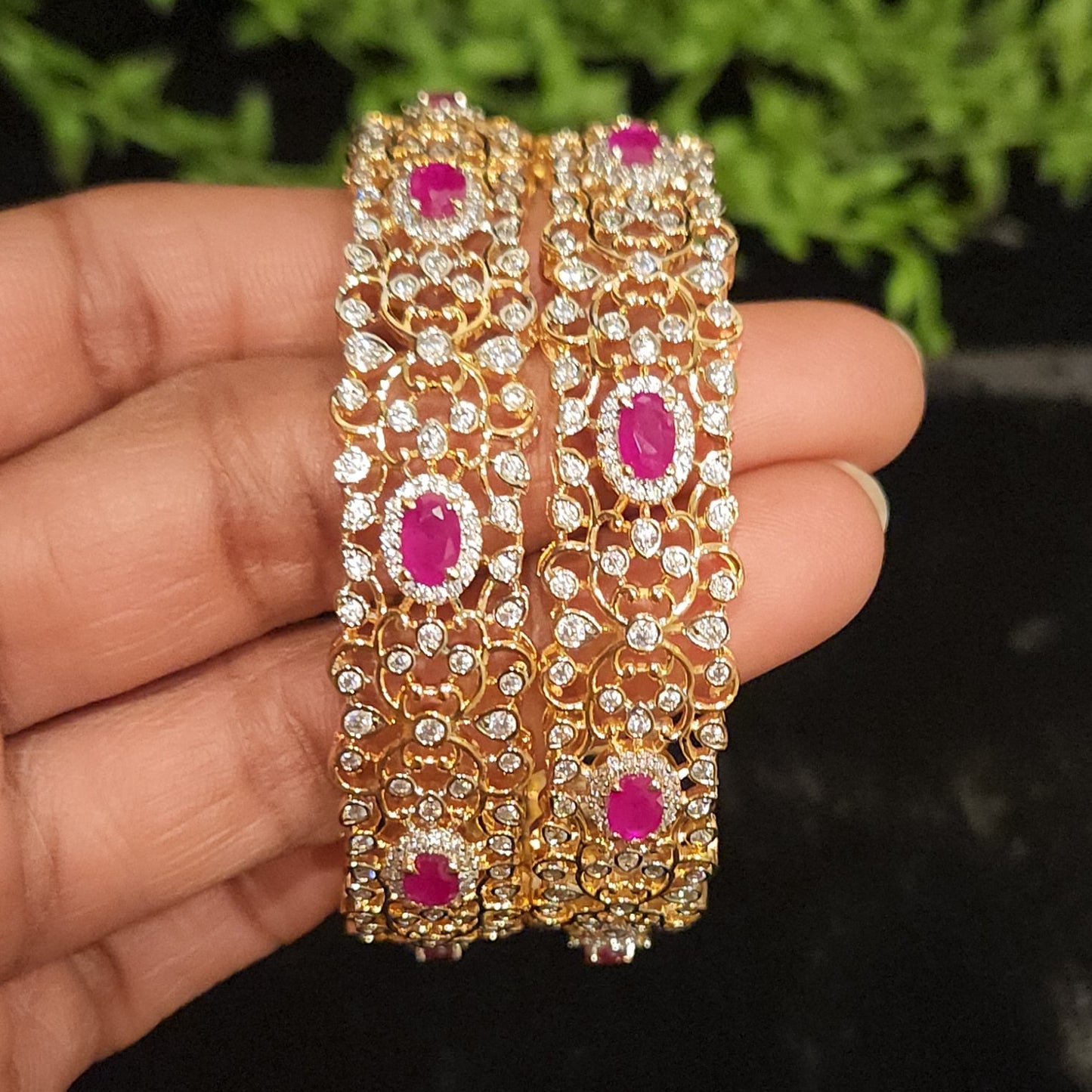 Elegant Diamond Finish Floral Bangles