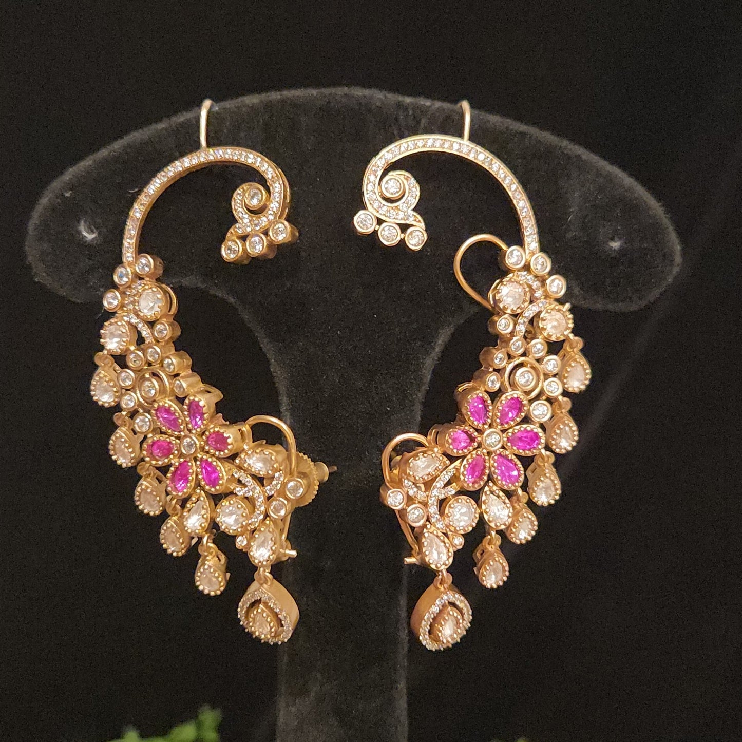 Artistic Floral Tear Drop Ear Cuffs -Mehendi Victorian finish