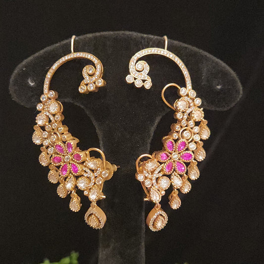 Artistic Floral Tear Drop Ear Cuffs -Mehendi Victorian finish