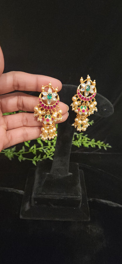 92.5 Silver Multi Color Kundan Jhumkas