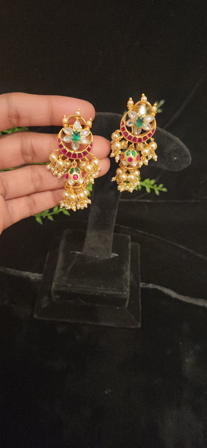 92.5 Silver Multi Color Kundan Jhumkas