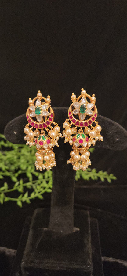 92.5 Silver Multi Color Kundan Jhumkas