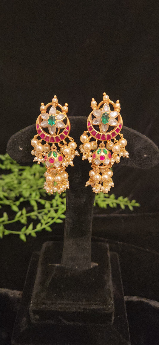 92.5 Silver Multi Color Kundan Jhumkas