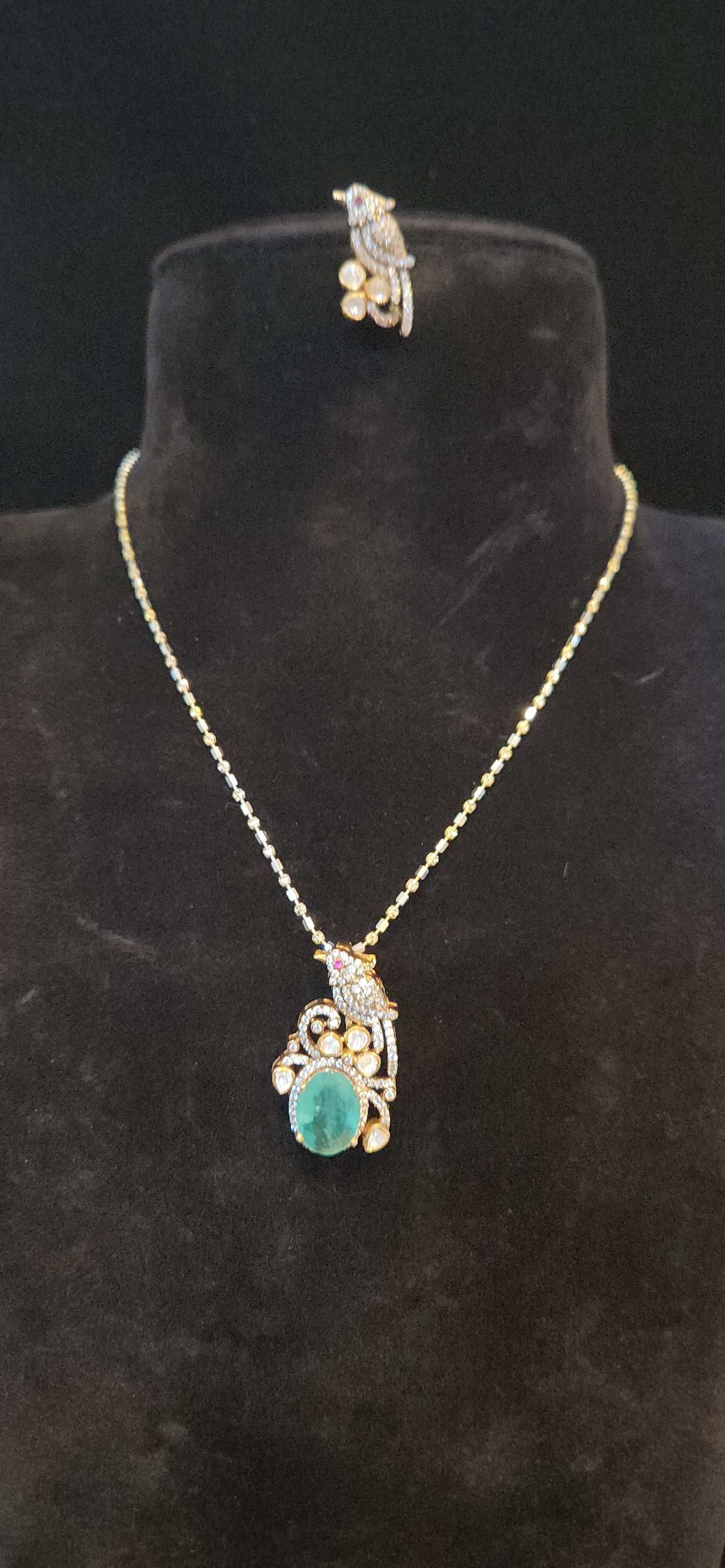 92.5 Silver Russian Emerald Parrot Pendant set
