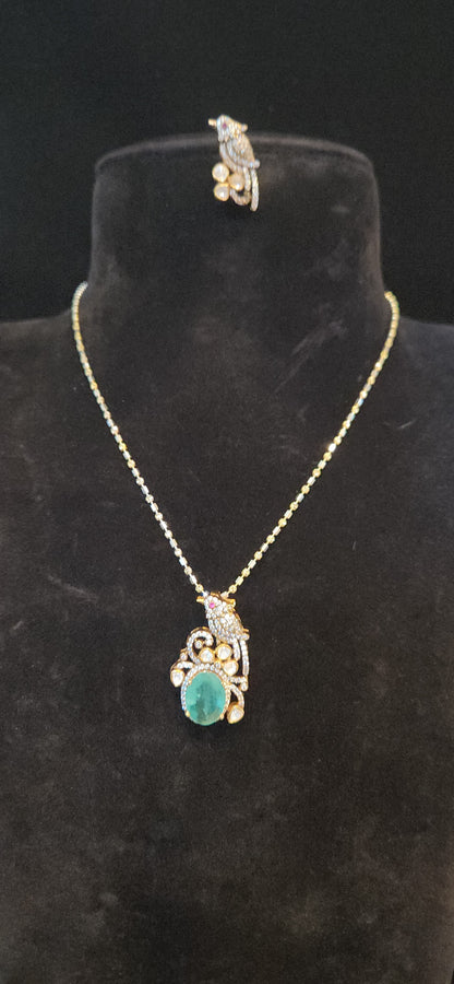 92.5 Silver Russian Emerald Parrot Pendant set