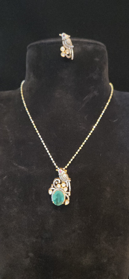 92.5 Silver Russian Emerald Parrot Pendant set