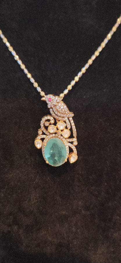 92.5 Silver Russian Emerald Parrot Pendant set