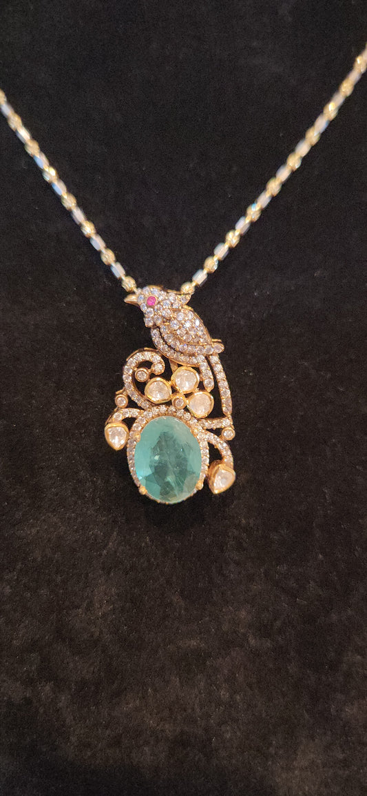 92.5 Silver Russian Emerald Parrot Pendant set
