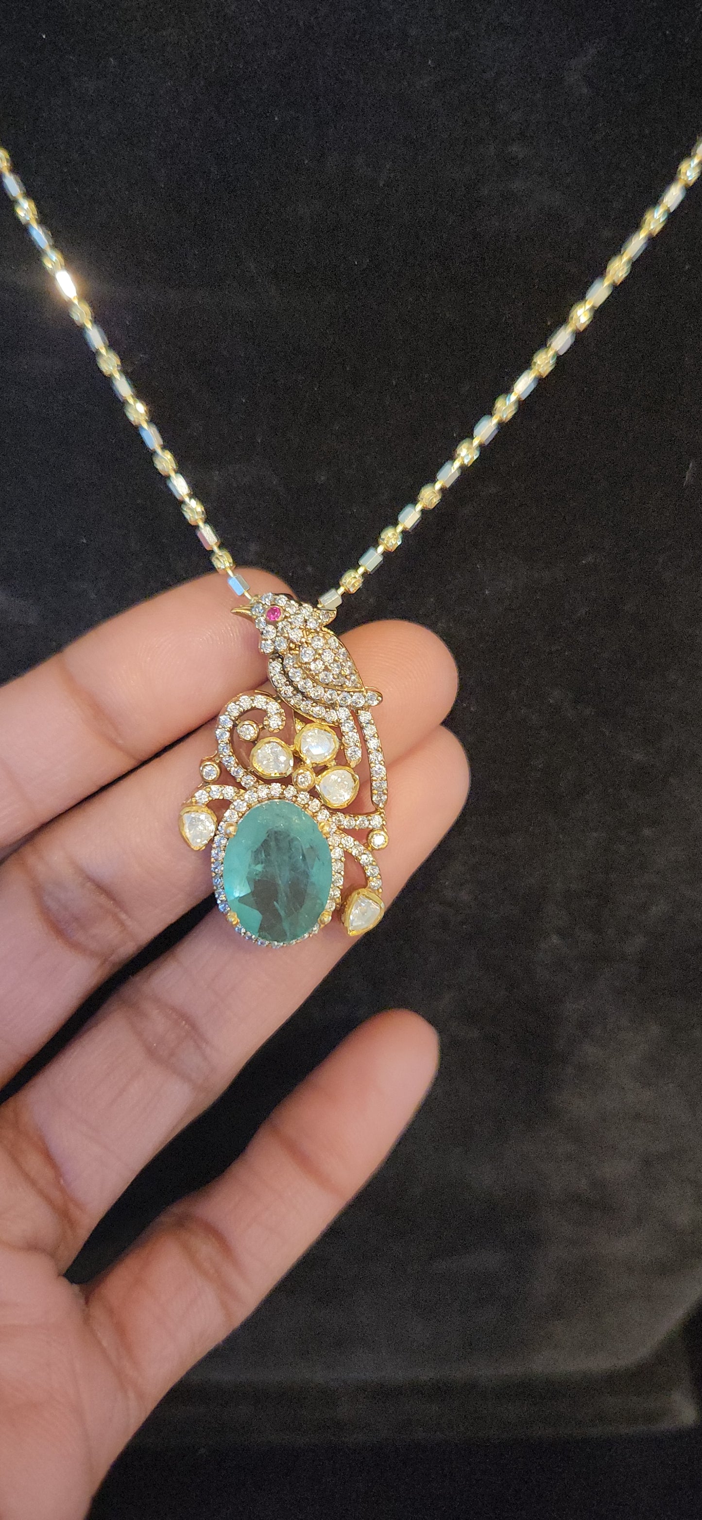 92.5 Silver Russian Emerald Parrot Pendant set