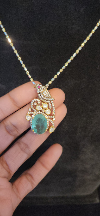 92.5 Silver Russian Emerald Parrot Pendant set