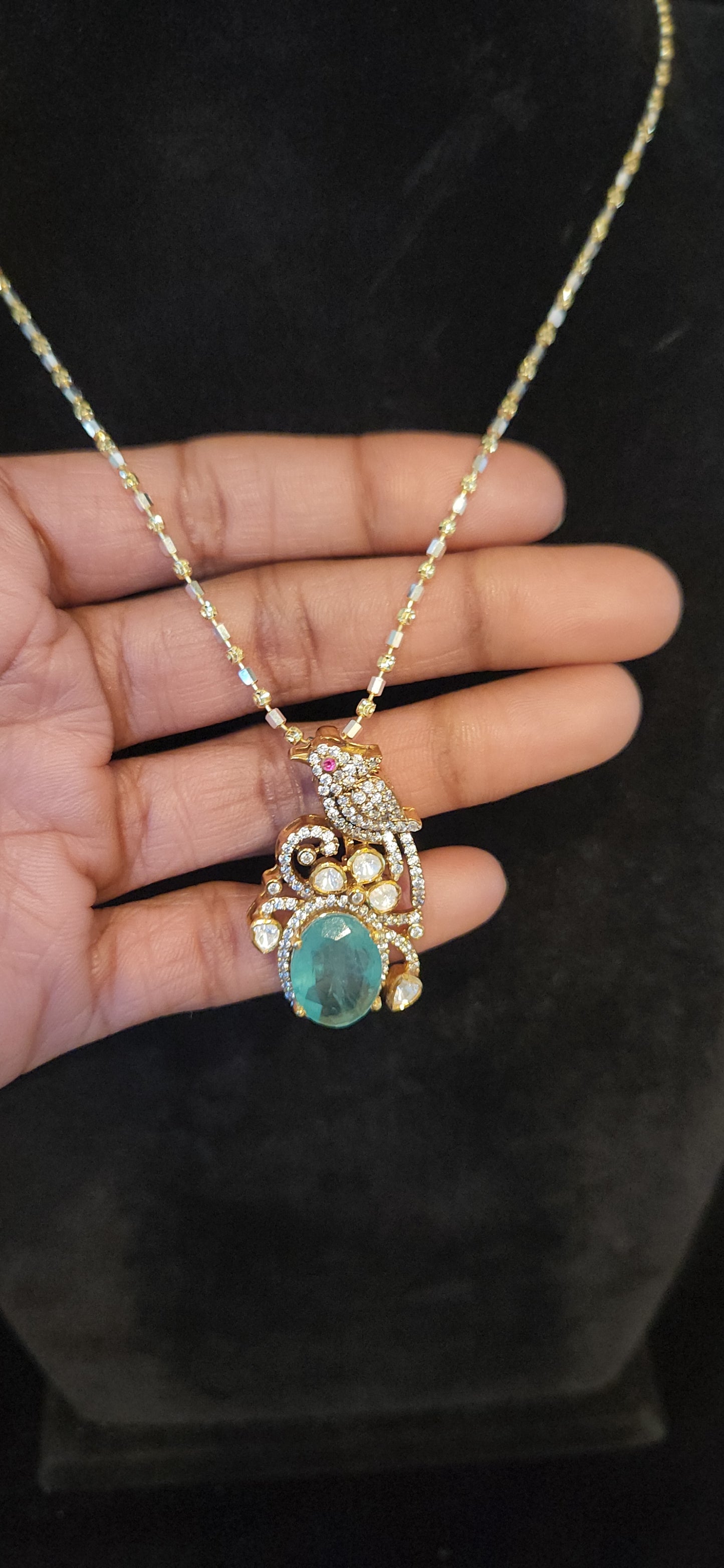 92.5 Silver Russian Emerald Parrot Pendant set