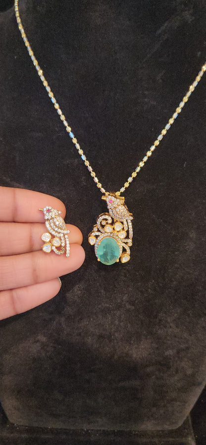 92.5 Silver Russian Emerald Parrot Pendant set