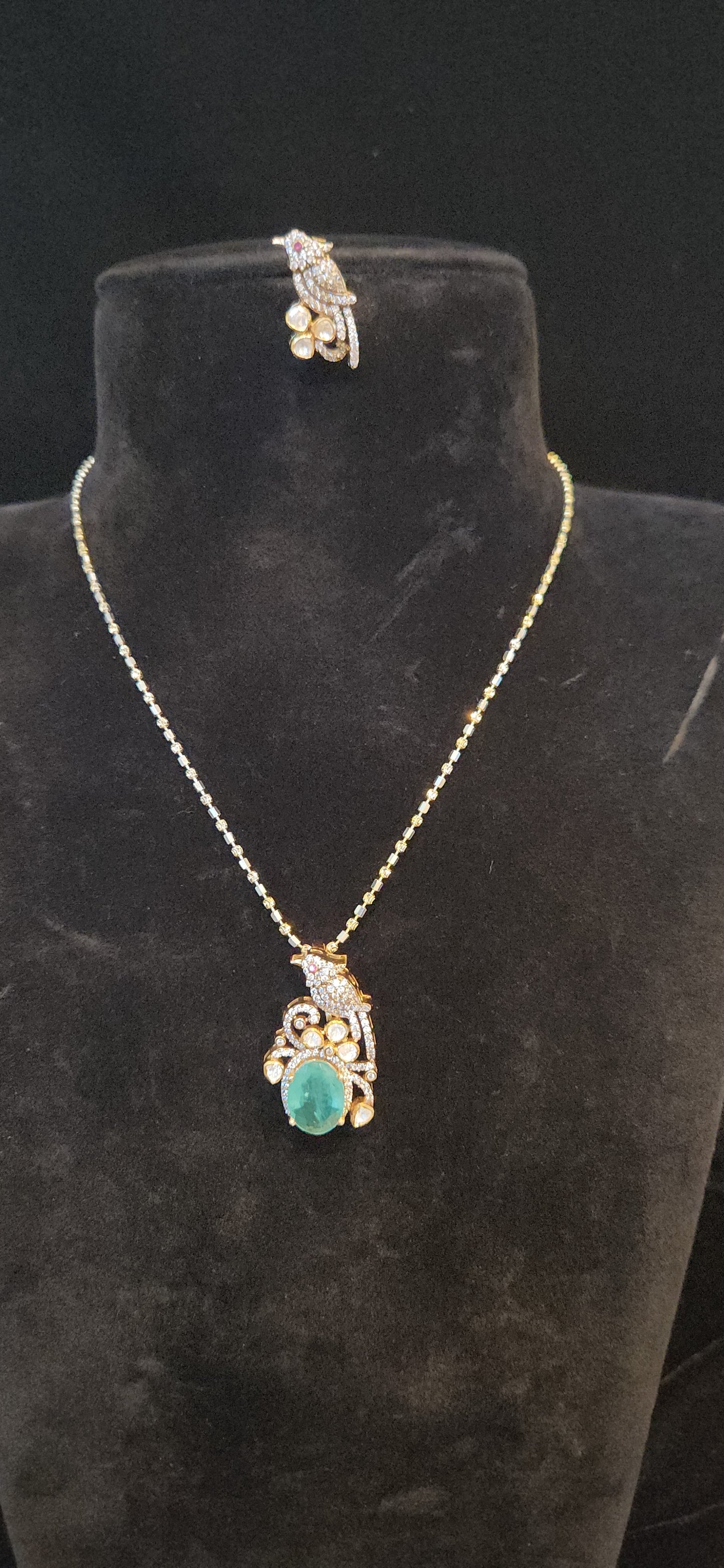 92.5 Silver Russian Emerald Parrot Pendant set