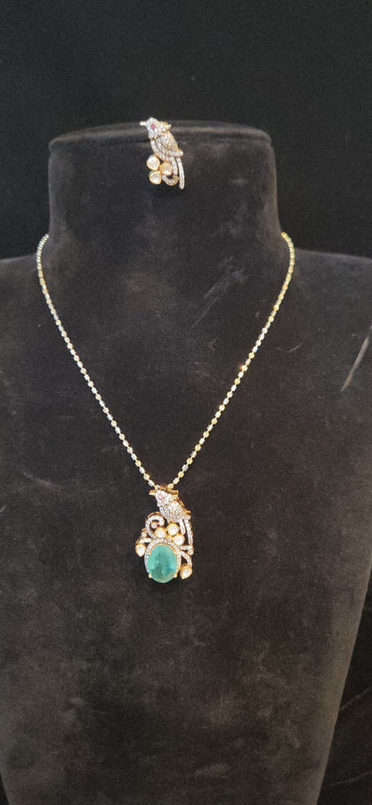 92.5 Silver Russian Emerald Parrot Pendant set