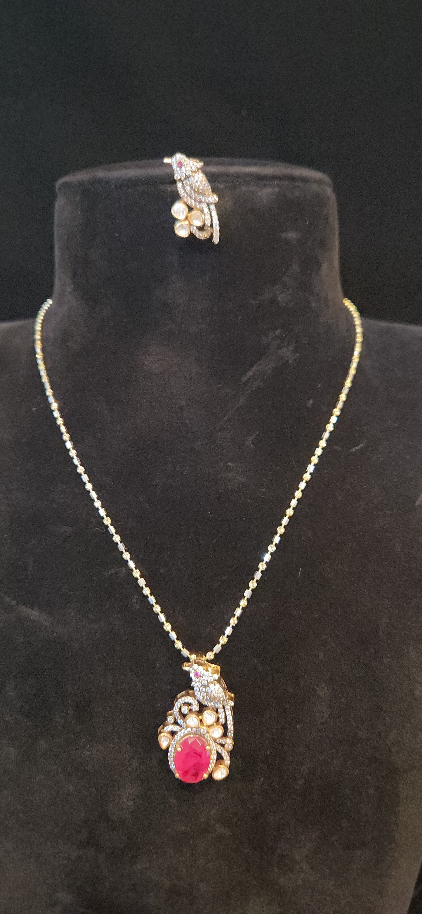 92.5 Silver Russian Emerald Parrot Pendant set