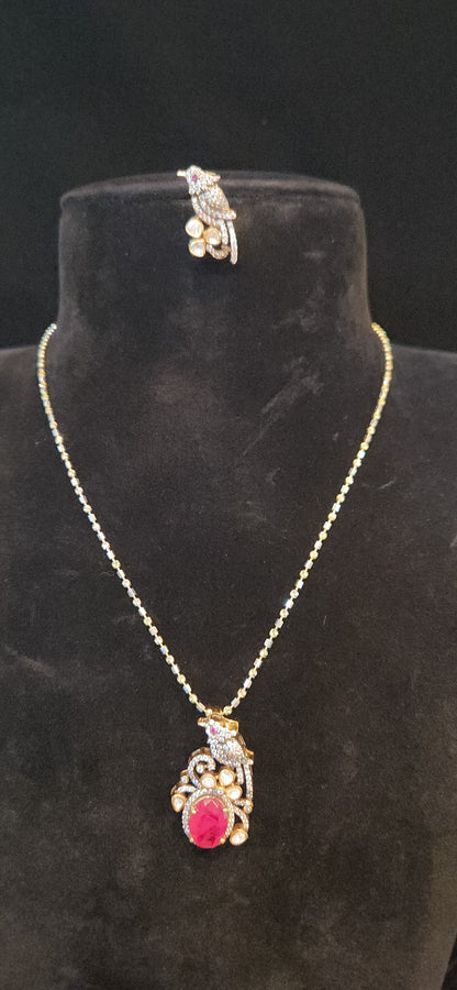 92.5 Silver Russian Emerald Parrot Pendant set