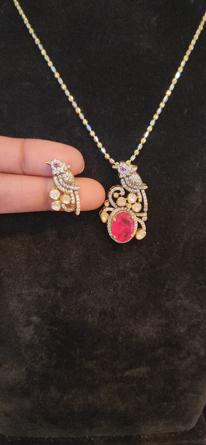 92.5 Silver Russian Emerald Parrot Pendant set