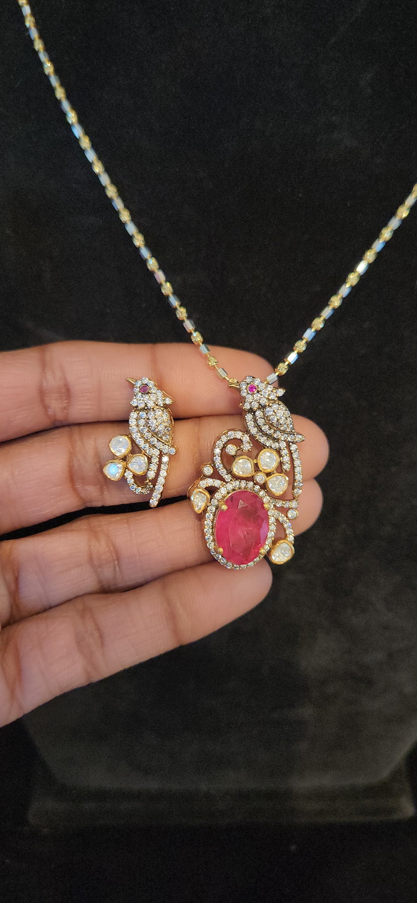 92.5 Silver Russian Emerald Parrot Pendant set