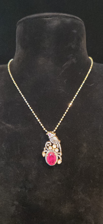 92.5 Silver Russian Emerald Parrot Pendant set