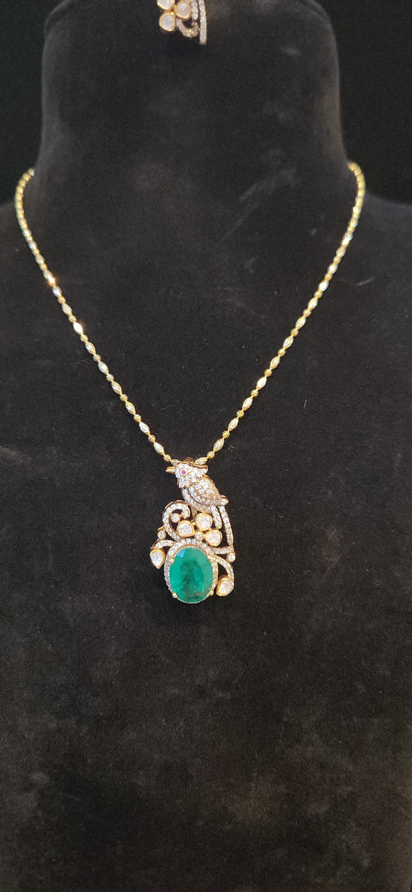 92.5 Silver Russian Emerald Parrot Pendant set
