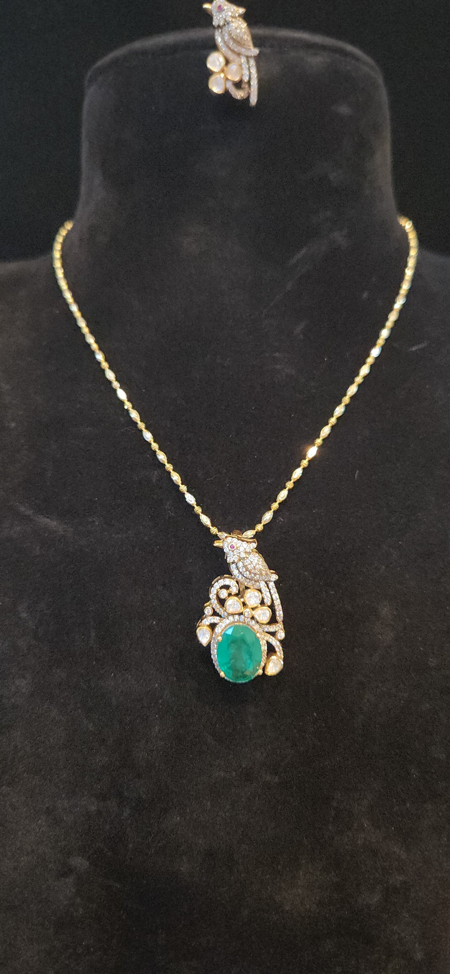 92.5 Silver Russian Emerald Parrot Pendant set