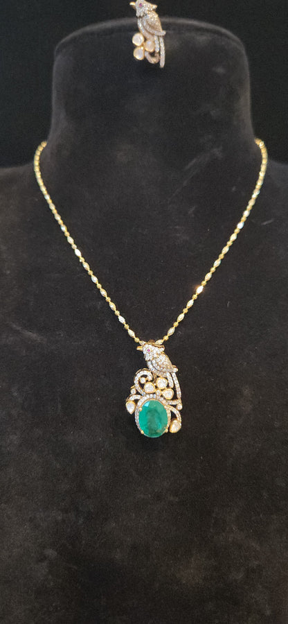 92.5 Silver Russian Emerald Parrot Pendant set
