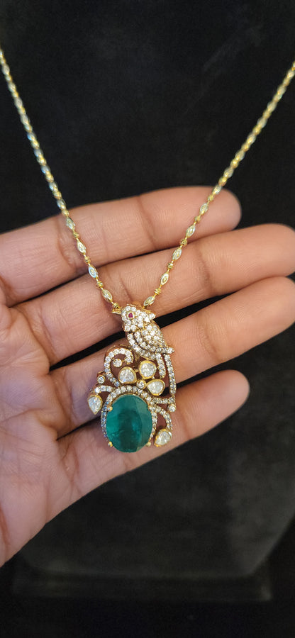 92.5 Silver Russian Emerald Parrot Pendant set