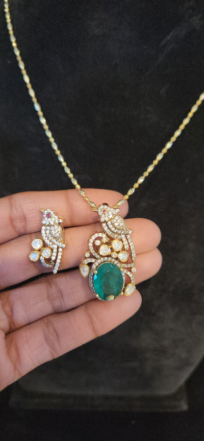 92.5 Silver Russian Emerald Parrot Pendant set