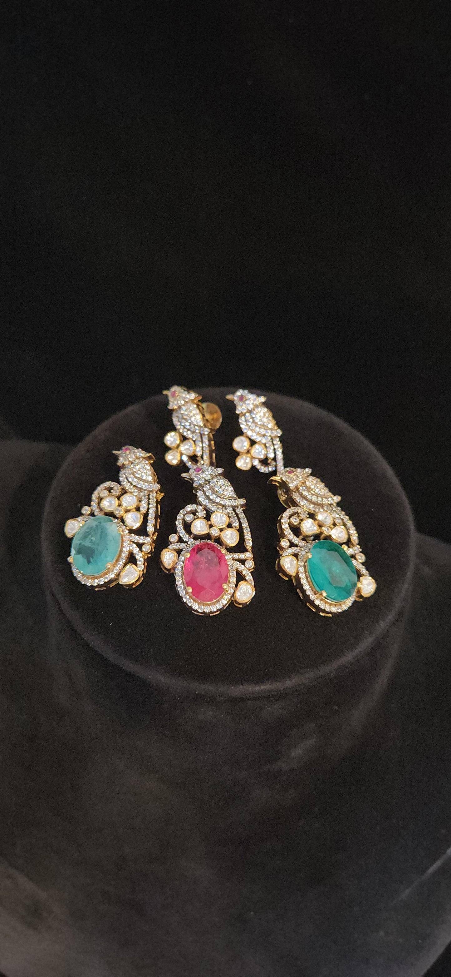 92.5 Silver Russian Emerald Parrot Pendant set