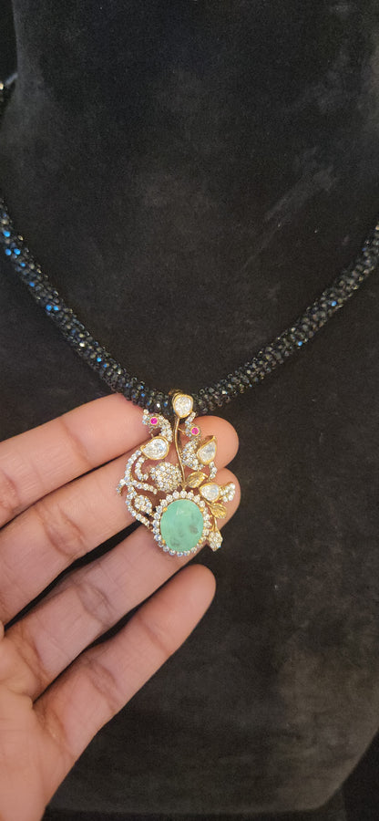 92.5 Silver Russian Emerald Peacock Pendant