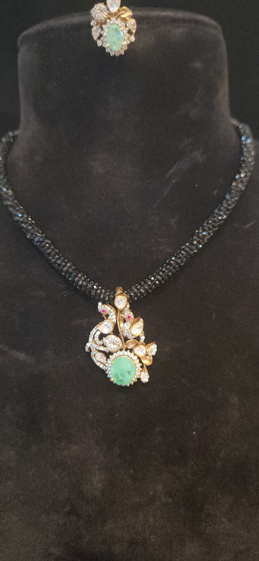 92.5 Silver Russian Emerald Peacock Pendant