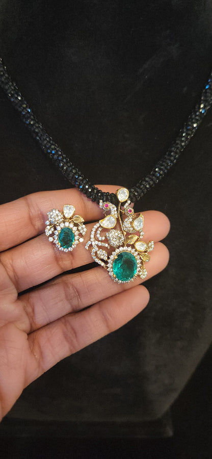 92.5 Silver Russian Emerald Peacock Pendant
