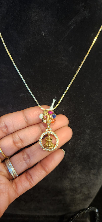 92.5 Silver Lakshmi Devi Peacock Pendant Set