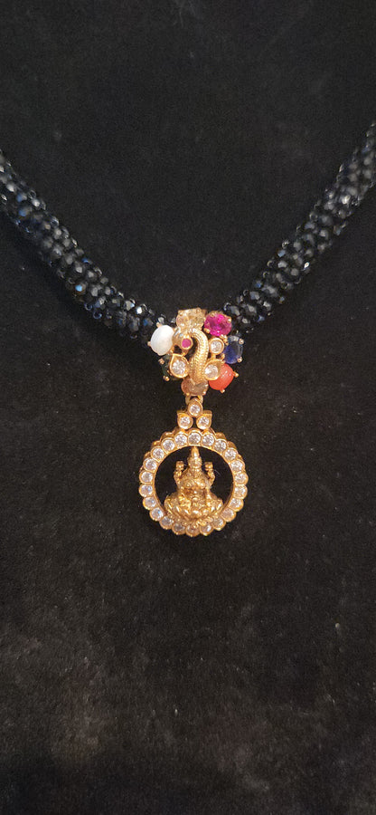 92.5 Silver Lakshmi Devi Peacock Pendant Set