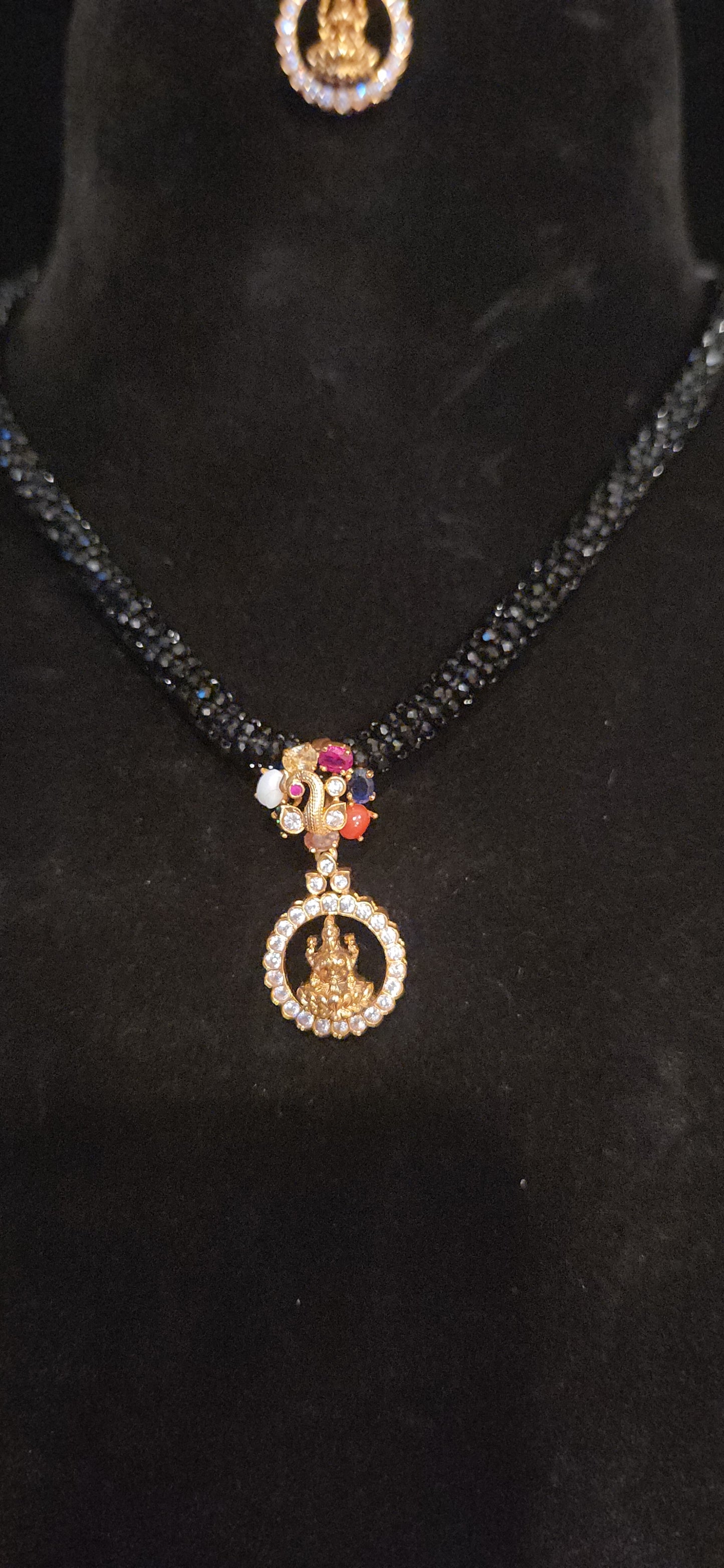 92.5 Silver Lakshmi Devi Peacock Pendant Set