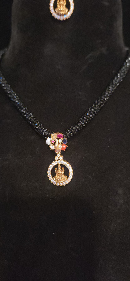 92.5 Silver Lakshmi Devi Peacock Pendant Set