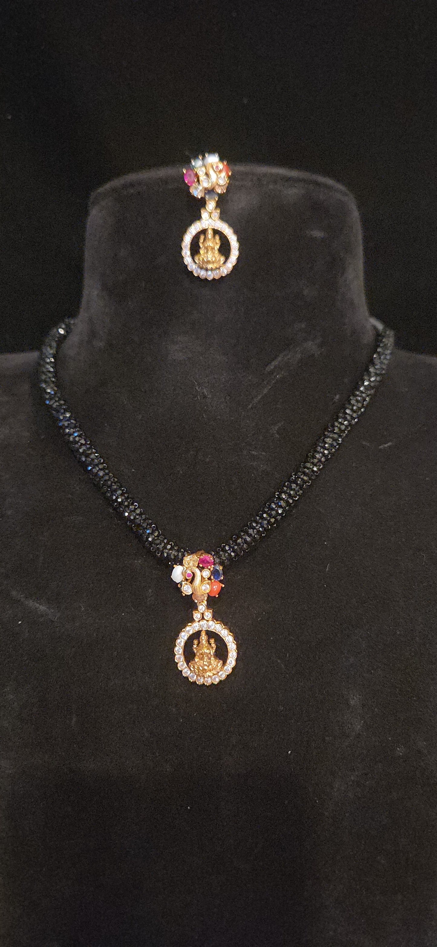 92.5 Silver Lakshmi Devi Peacock Pendant Set